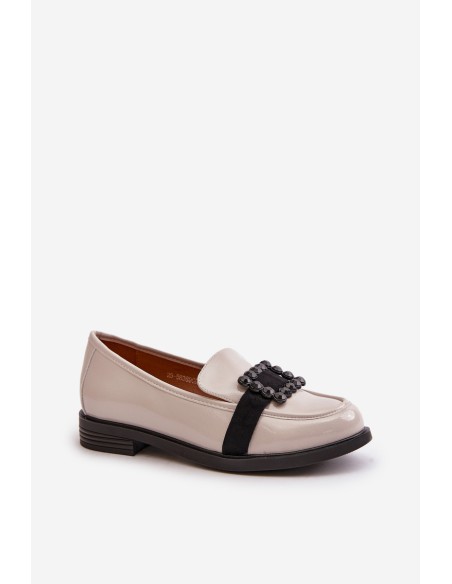 Lacquered Women's Moccasins With Decoration Light Gray Vinceza 58389