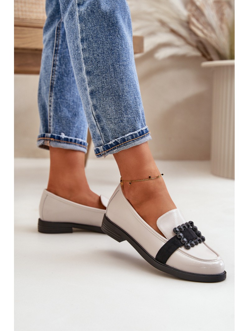 Lacquered Women's Moccasins With Decoration Light Gray Vinceza 58389