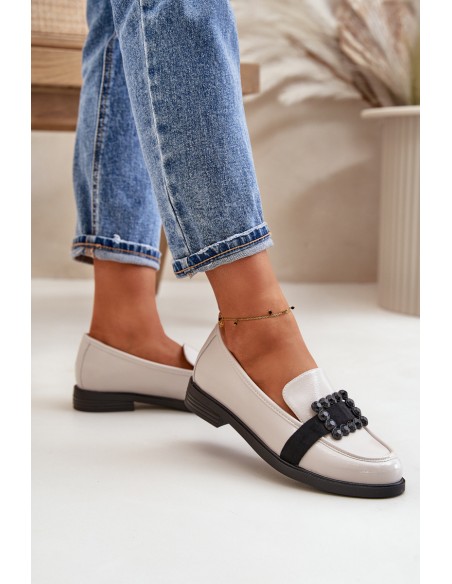 Lacquered Women's Moccasins With Decoration Light Gray Vinceza 58389