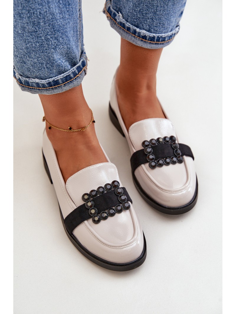 Lacquered Women's Moccasins With Decoration Light Gray Vinceza 58389
