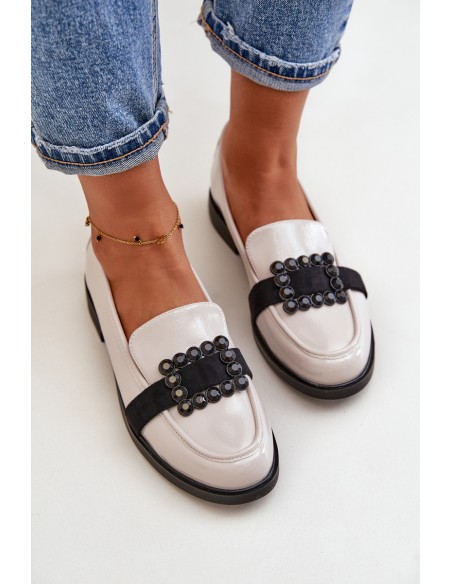 Lacquered Women's Moccasins With Decoration Light Gray Vinceza 58389