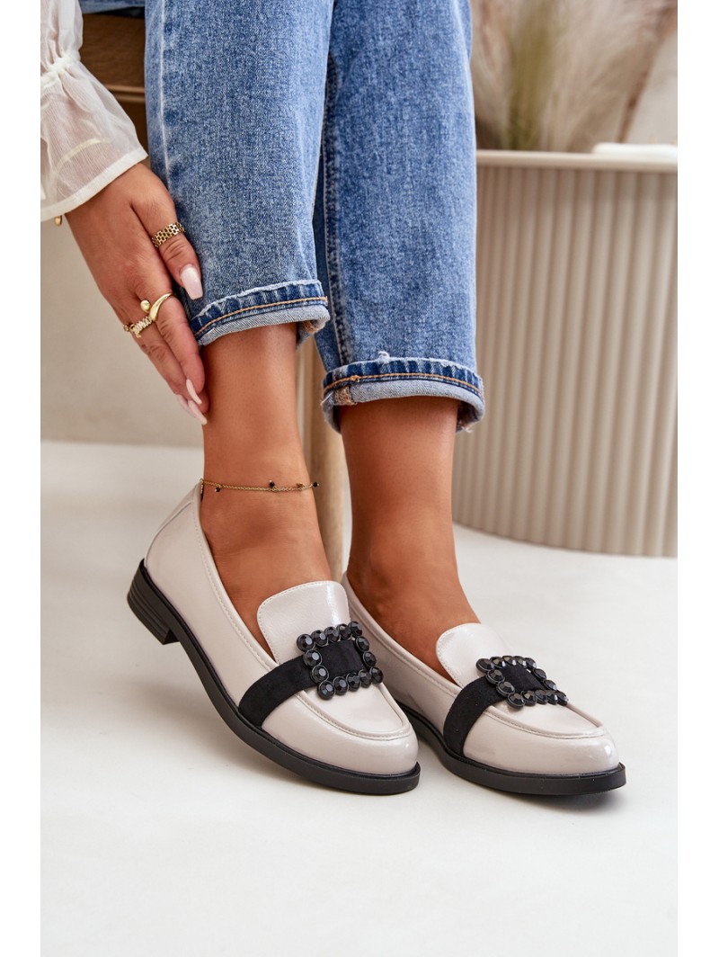 Lacquered Women's Moccasins With Decoration Light Gray Vinceza 58389
