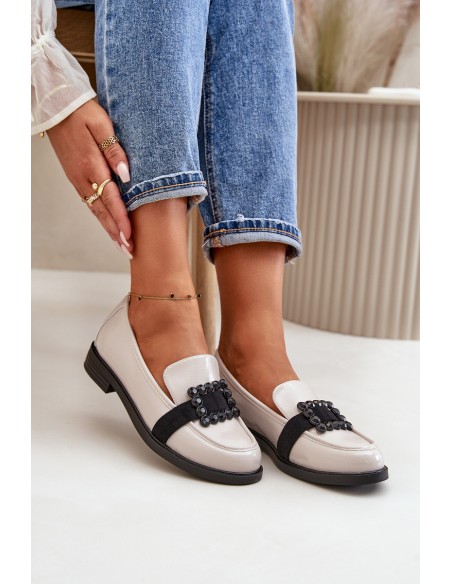 Lacquered Women's Moccasins With Decoration Light Gray Vinceza 58389