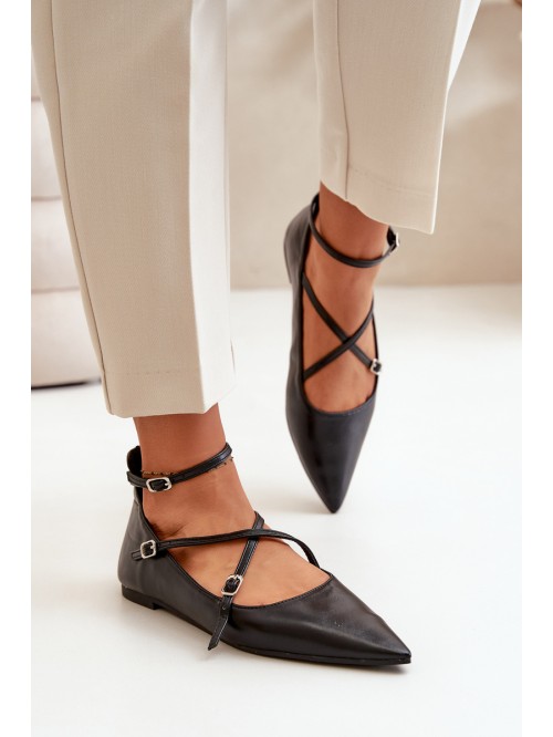 Women Ballerinas With Pointed Toes And Intertwined Straps Black Violra 2