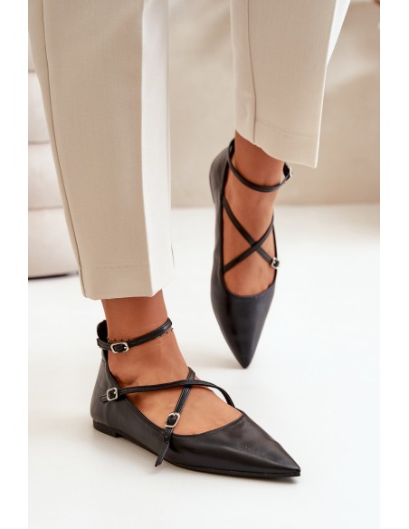 Women Ballerinas With Pointed Toes And Intertwined Straps Black Violra