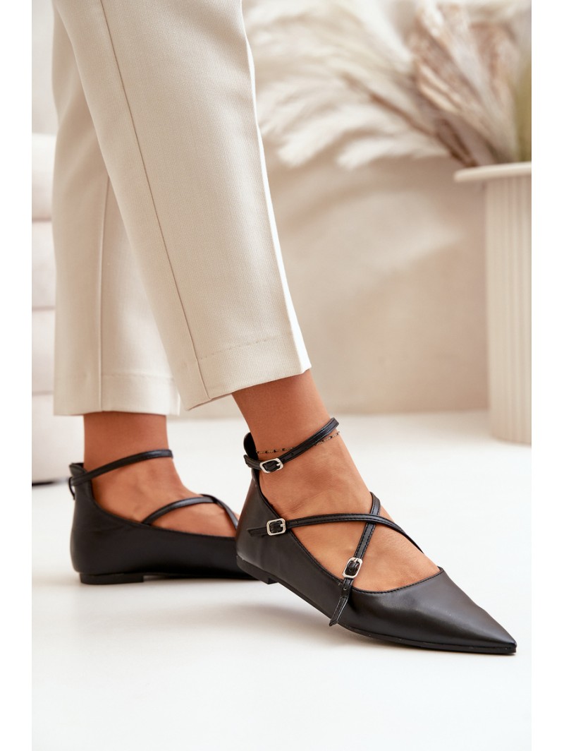 Women Ballerinas With Pointed Toes And Intertwined Straps Black Violra