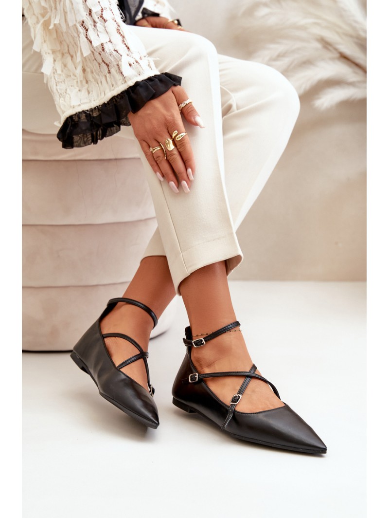 Women Ballerinas With Pointed Toes And Intertwined Straps Black Violra