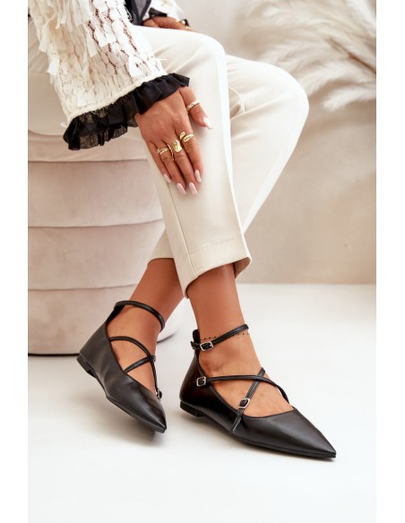 Women Ballerinas With Pointed Toes And Intertwined Straps Black Violra