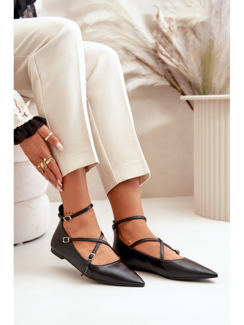 Women Ballerinas With Pointed Toes And Intertwined Straps Black Violra