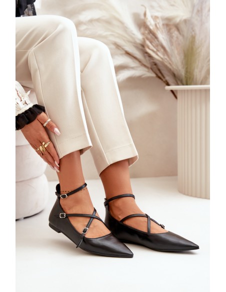 Women Ballerinas With Pointed Toes And Intertwined Straps Black Violra