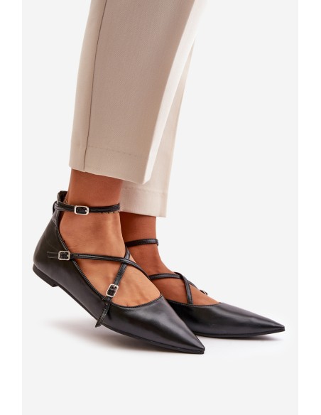 Women Ballerinas With Pointed Toes And Intertwined Straps Black Violra