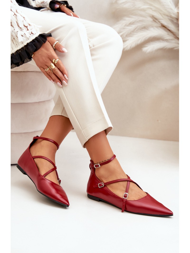 Women's Ballerinas With Pointed Toes And Intertwined Straps Burgundy Violra
