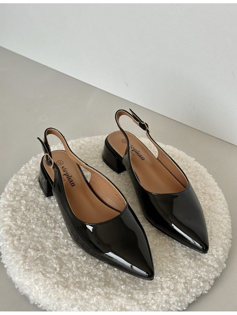 Lacquered Ballerinas On Low Heel With Pointed Toes Black Anarinne