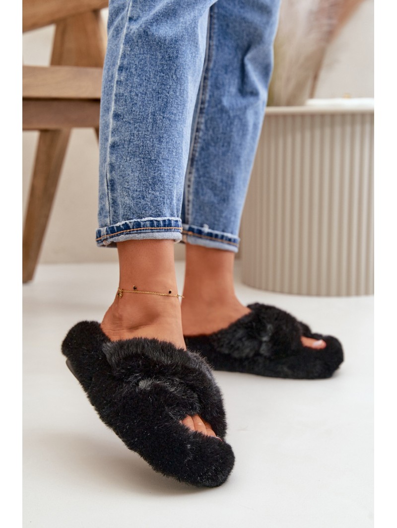 Furry Women's Slippers On Thick Sole Black Lavitera