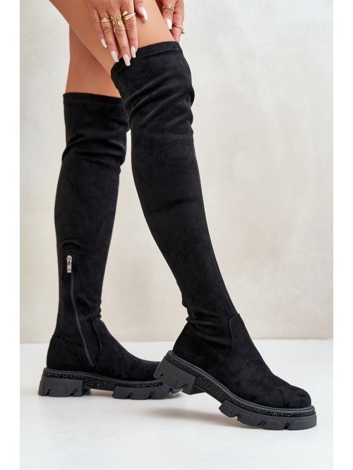 Women's Over the Knee Eco Suede Boots Black Irithalla 2