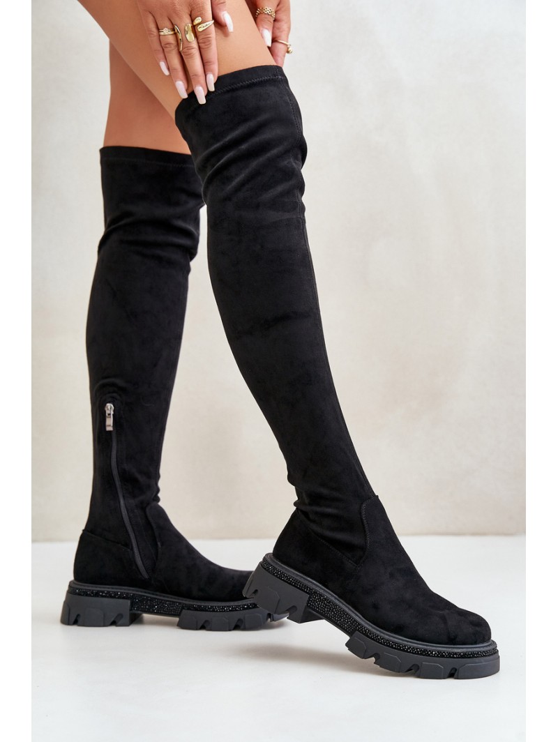 Women's Over the Knee Eco Suede Boots Black Irithalla