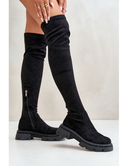 Women's Over the Knee Eco Suede Boots Black Irithalla