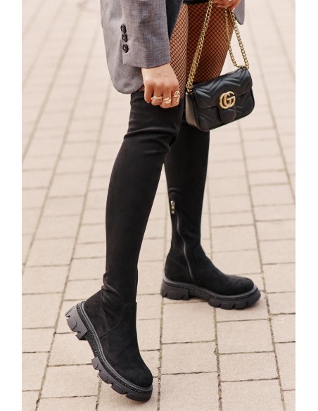 Women's Over the Knee Eco Suede Boots Black Irithalla