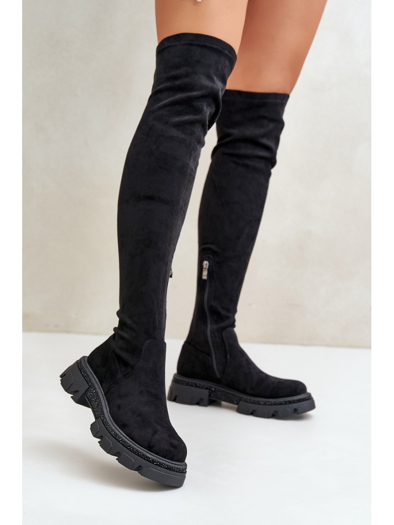 Women's Over the Knee Eco Suede Boots Black Irithalla