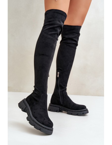 Women's Over the Knee Eco Suede Boots Black Irithalla