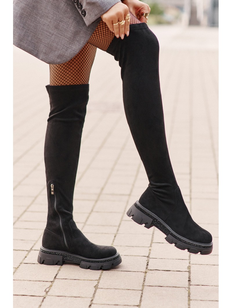 Women's Over the Knee Eco Suede Boots Black Irithalla