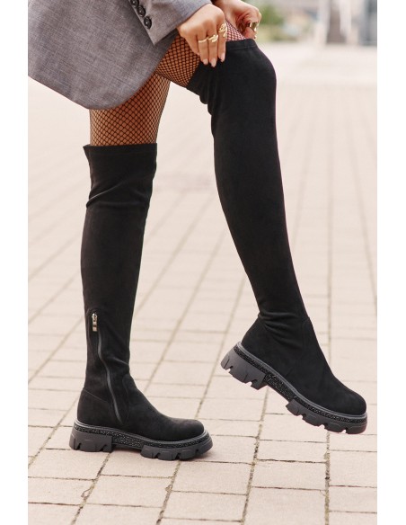 Women's Over the Knee Eco Suede Boots Black Irithalla