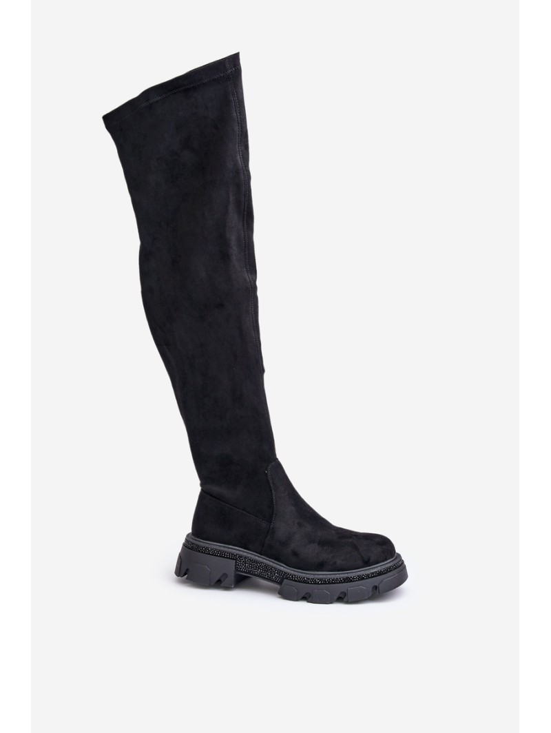 Women's Over the Knee Eco Suede Boots Black Irithalla