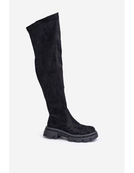 Women's Over the Knee Eco Suede Boots Black Irithalla