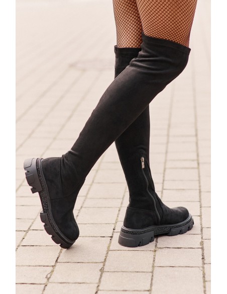 Women's Over the Knee Eco Suede Boots Black Irithalla
