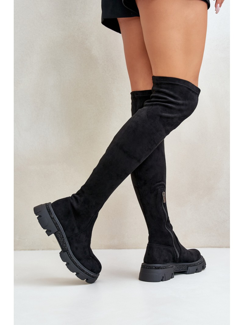 Women's Over the Knee Eco Suede Boots Black Irithalla