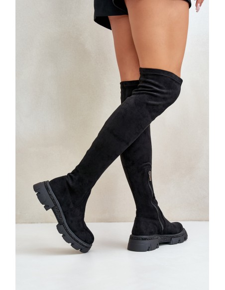 Women's Over the Knee Eco Suede Boots Black Irithalla