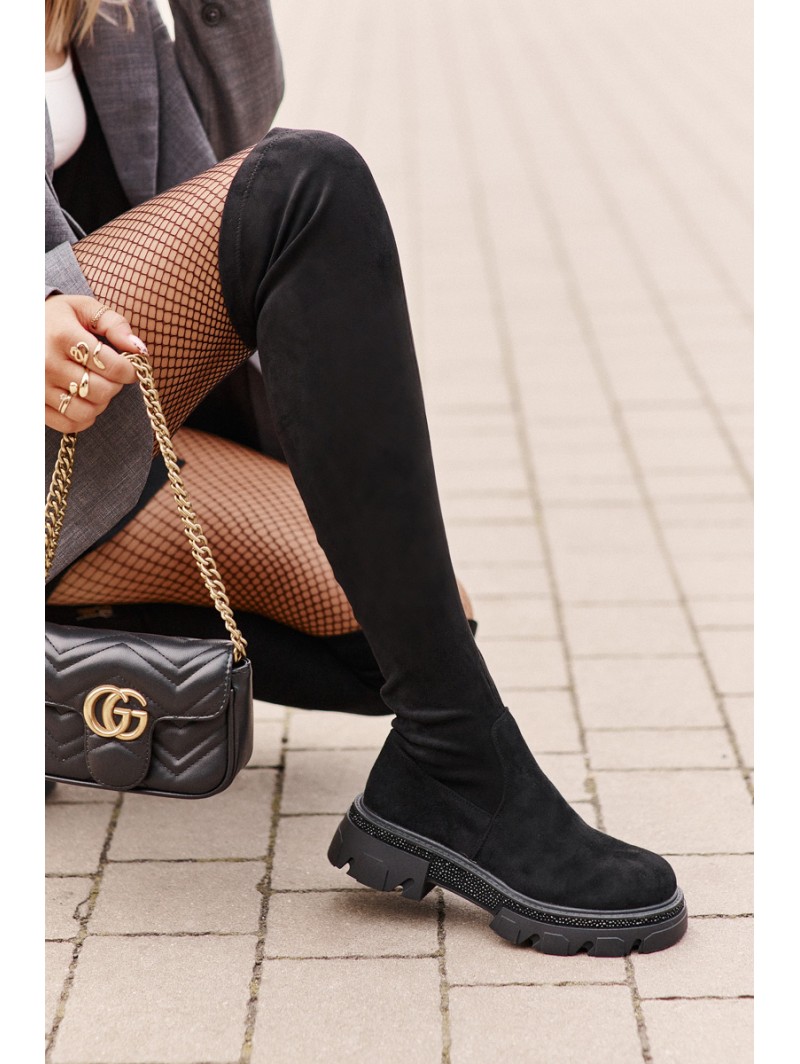 Women's Over the Knee Eco Suede Boots Black Irithalla