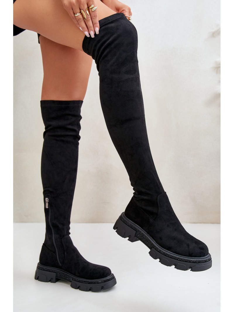 Women's Over the Knee Eco Suede Boots Black Irithalla