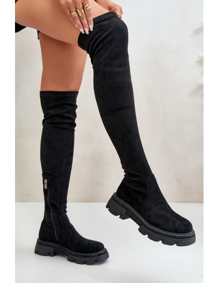 Women's Over the Knee Eco Suede Boots Black Irithalla