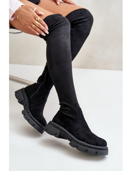 Women's Over the Knee Eco Suede Boots Black Irithalla
