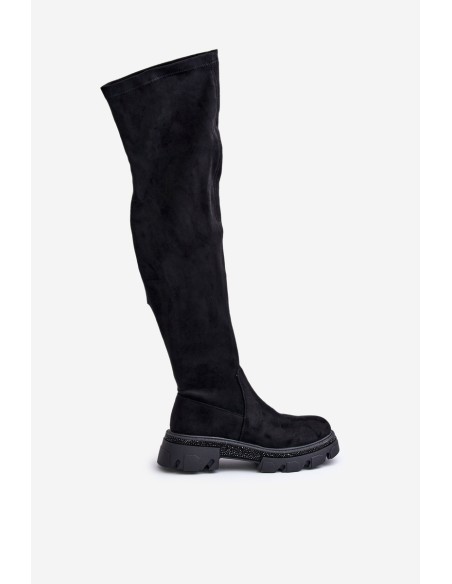 Women's Over the Knee Eco Suede Boots Black Irithalla