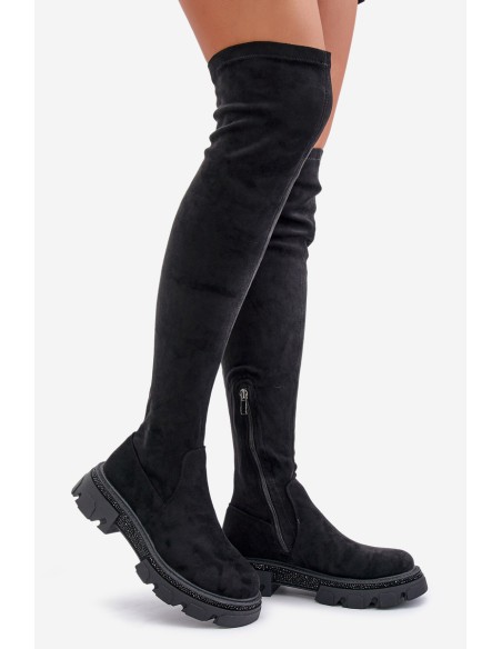 Women's Over the Knee Eco Suede Boots Black Irithalla