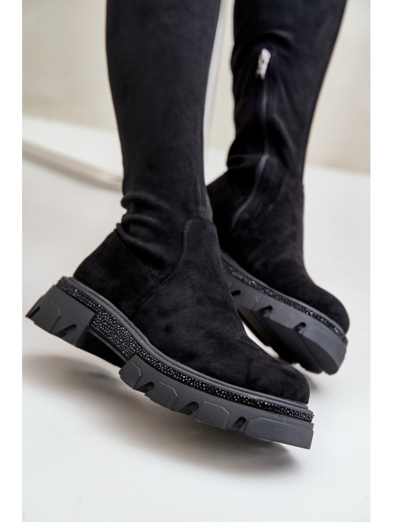 Women's Over the Knee Eco Suede Boots Black Irithalla