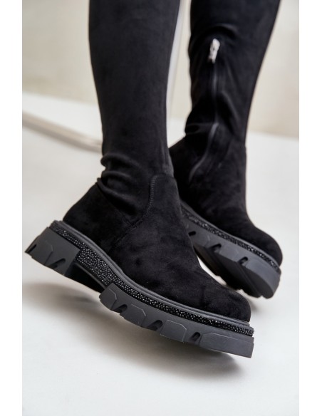 Women's Over the Knee Eco Suede Boots Black Irithalla