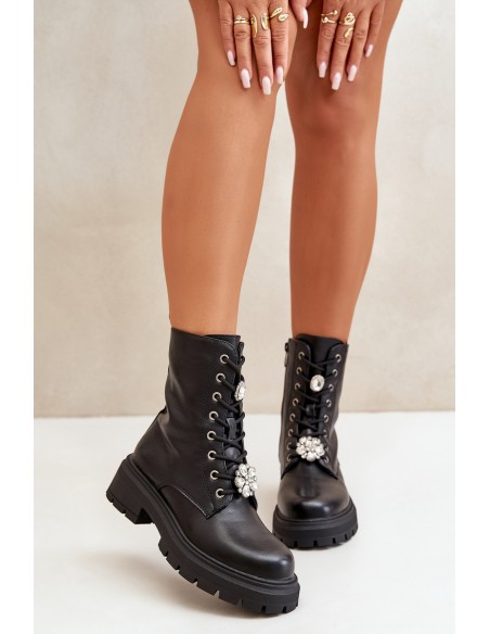 Women's Eco Leather Worker Boots With Pins Black Kristines