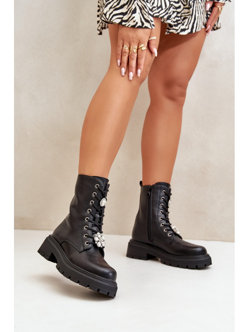 Women's Eco Leather Worker Boots With Pins Black Kristines