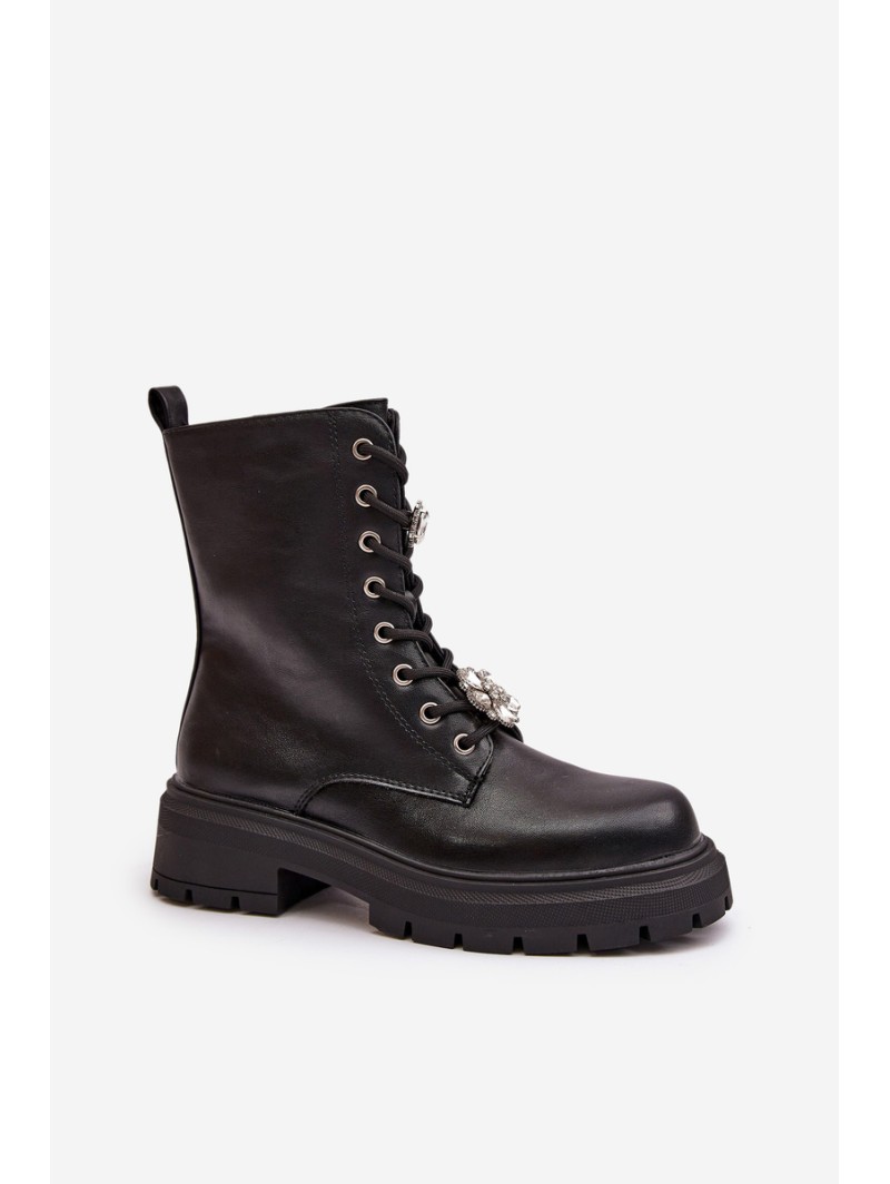Women's Eco Leather Worker Boots With Pins Black Kristines