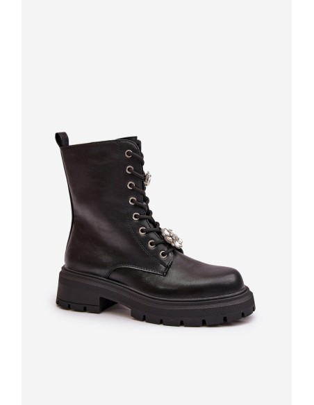 Women's Eco Leather Worker Boots With Pins Black Kristines