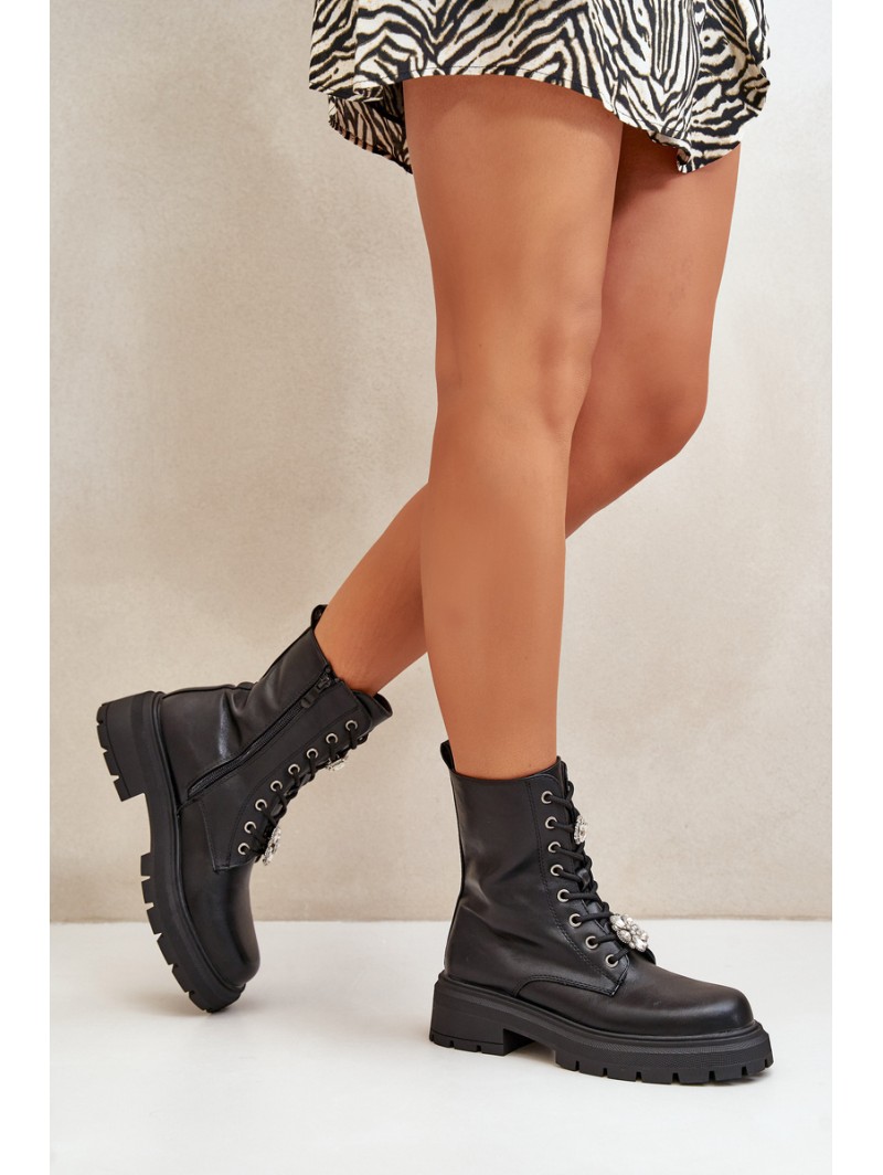 Women's Eco Leather Worker Boots With Pins Black Kristines