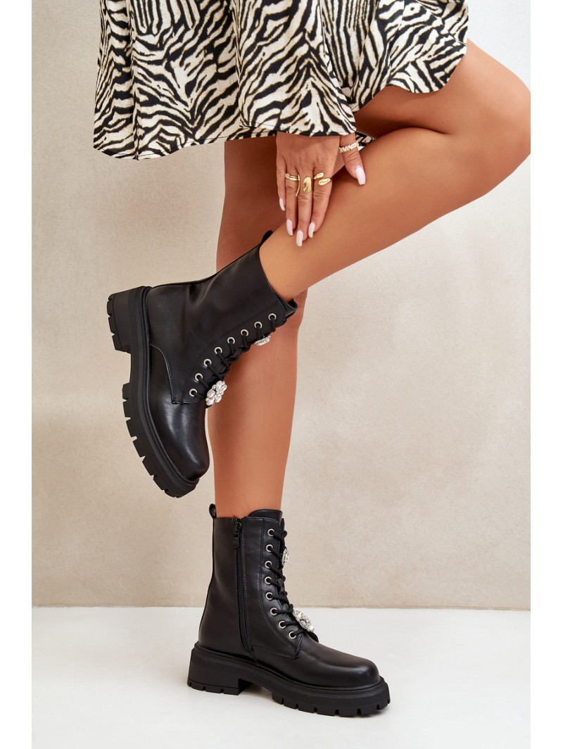 Women's Eco Leather Worker Boots With Pins Black Kristines
