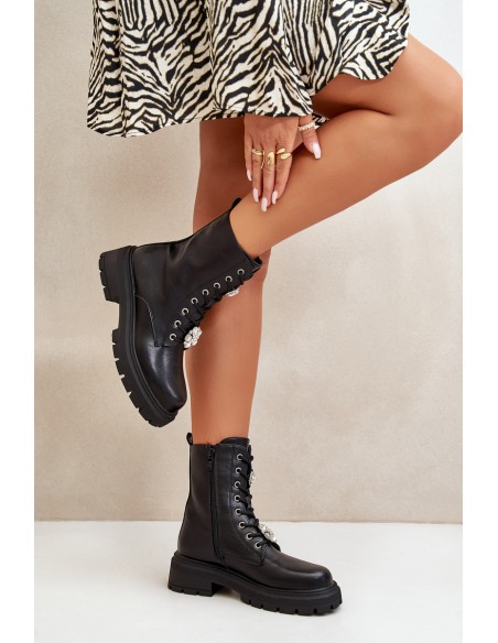 Women's Eco Leather Worker Boots With Pins Black Kristines
