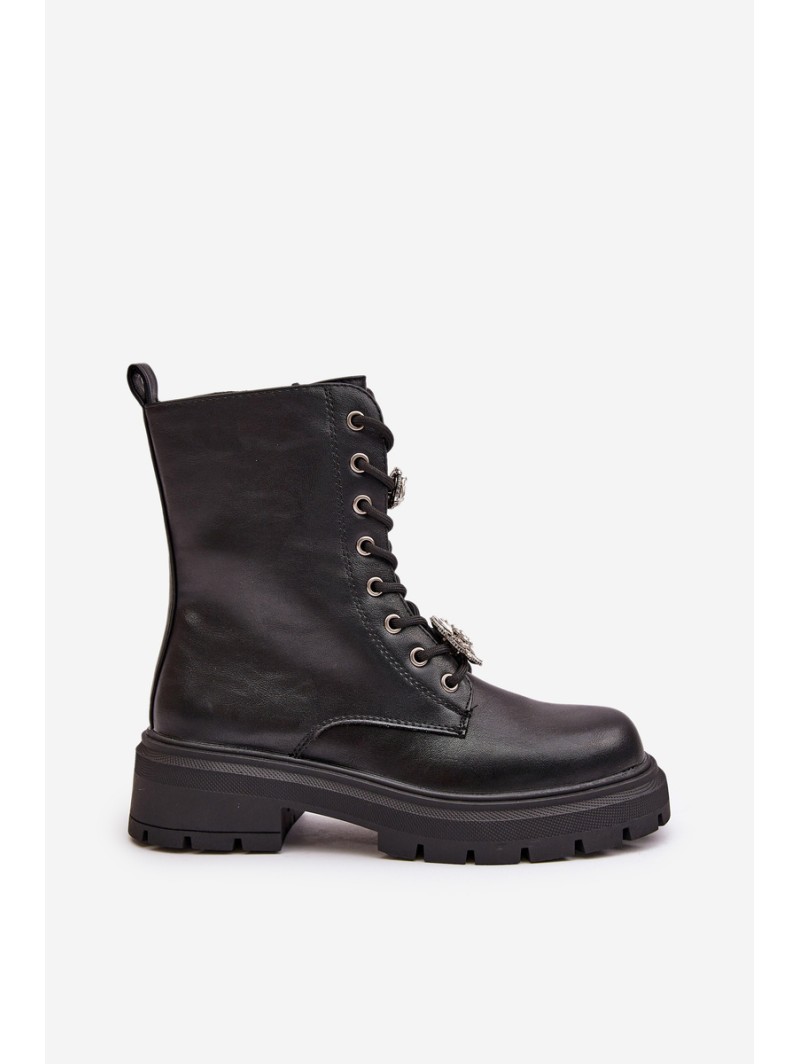 Women's Eco Leather Worker Boots With Pins Black Kristines