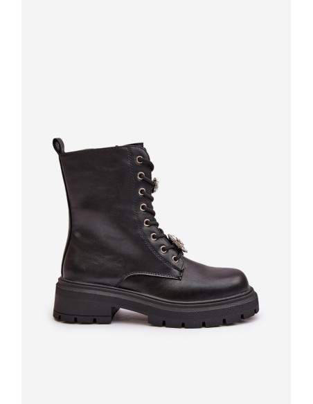 Women's Eco Leather Worker Boots With Pins Black Kristines
