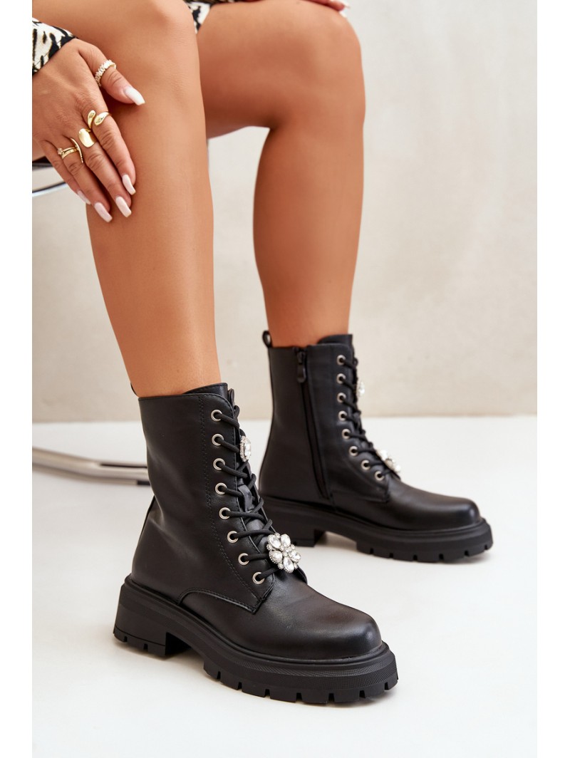 Women's Eco Leather Worker Boots With Pins Black Kristines