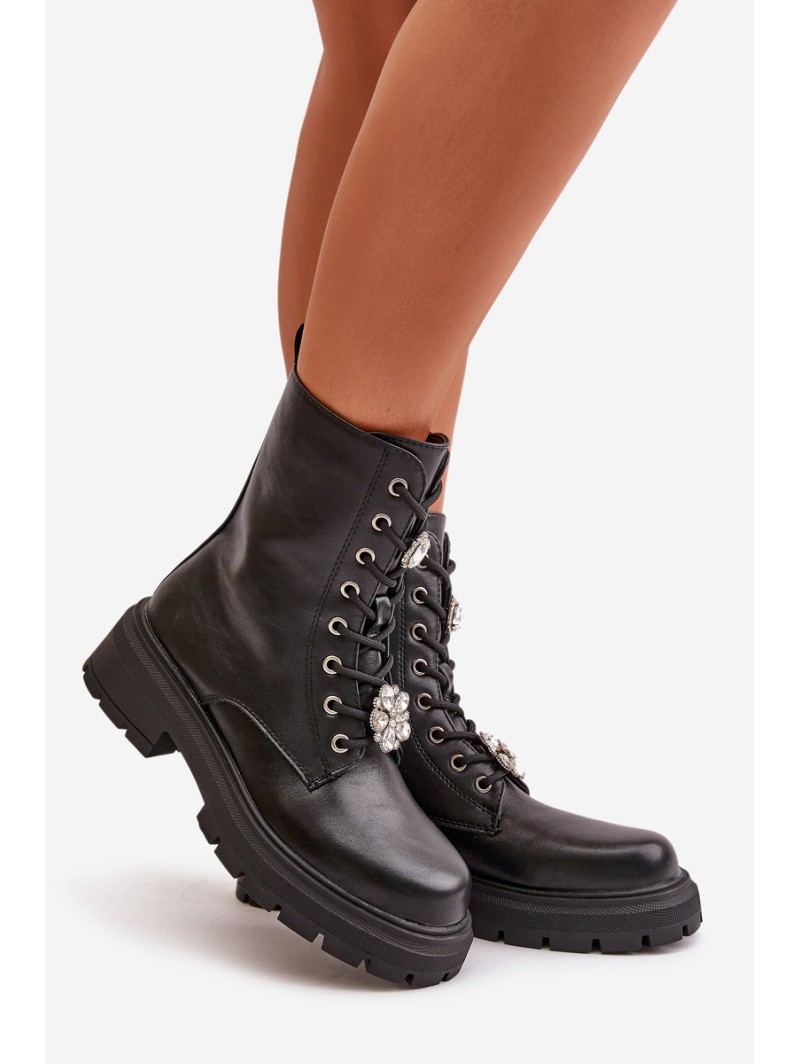 Women's Eco Leather Worker Boots With Pins Black Kristines